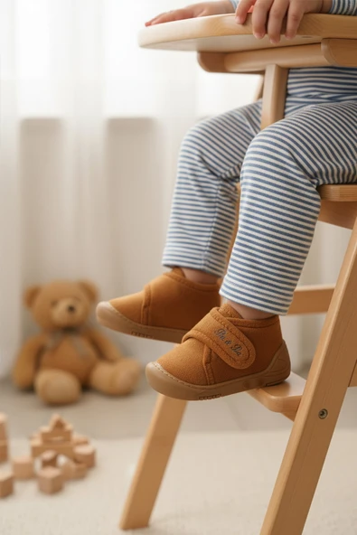 Taba Süet Cırtlı Erkek Bebek Panduf - Resim 3