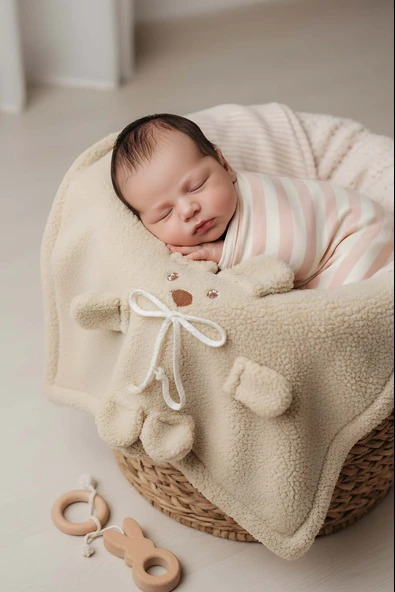 Ayıcık Figürlü Peluş Bebek Battaniyesi - Resim 2