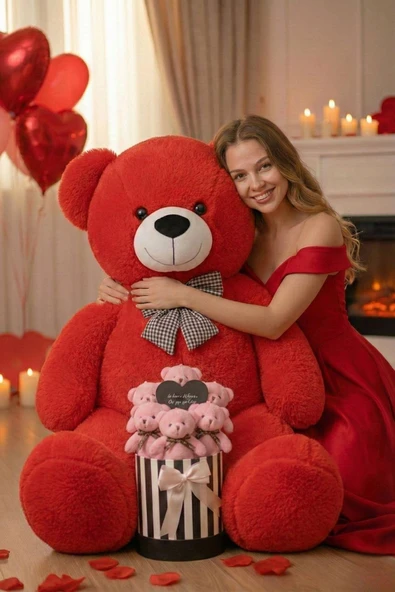 Sevgililer Günü’ne Özel: 90 CM Peluş Ayı & Aynalı Mesajlı Pembe Silindir Ayıcık Buketi | Romantik Sevgiliye Hediye Buket ürün görseli 1