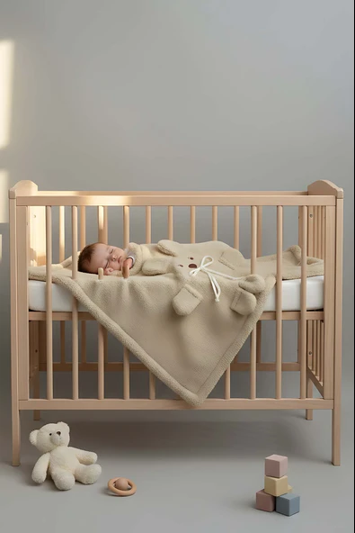 Ayıcık Figürlü Peluş Bebek Battaniyesi - Resim 3
