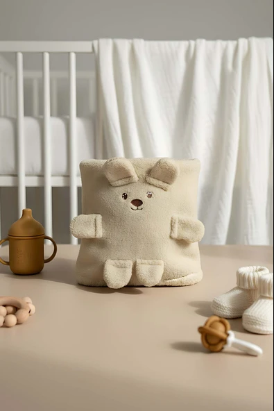 Ayıcık Figürlü Peluş Bebek Battaniyesi - Resim 4