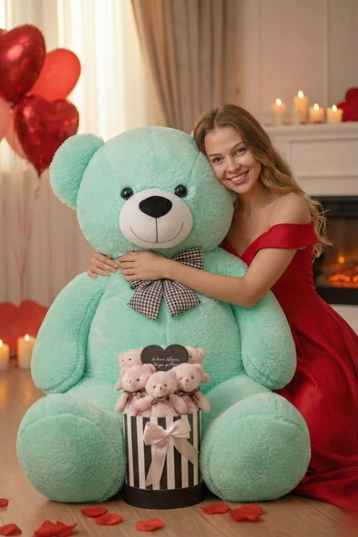Sevgililer Günü’ne Özel: 90 CM Peluş Ayı & Aynalı Mesajlı Pembe Silindir Ayıcık Buketi | Romantik Sevgiliye Hediye Buket ürün görseli 1