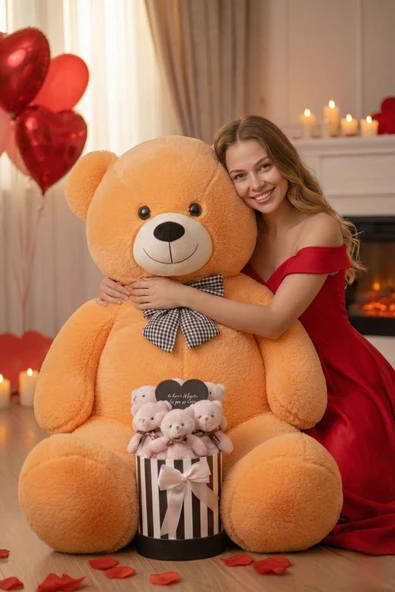 Sevgililer Günü’ne Özel: 90 CM Peluş Ayı & Aynalı Mesajlı Pembe Silindir Ayıcık Buketi | Romantik Sevgiliye Hediye Buket ürün görseli 1