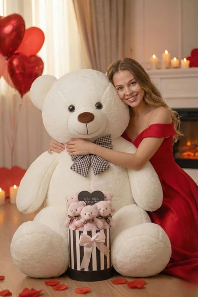 Sevgililer Günü’ne Özel: 90 CM Peluş Ayı & Aynalı Mesajlı Pembe Silindir Ayıcık Buketi | Romantik Sevgiliye Hediye Buket ürün görseli 1