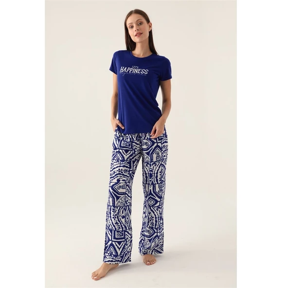 Arnetta Viskon Kısa Kol Sıfır Yaka Bayan Pijama Takım ürün görseli 1