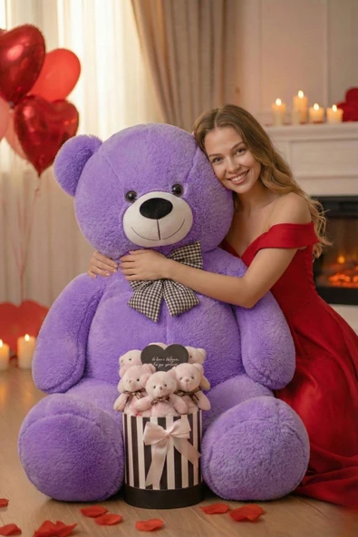 Sevgililer Günü’ne Özel: 90 CM Peluş Ayı & Aynalı Mesajlı Pembe Silindir Ayıcık Buketi | Romantik Sevgiliye Hediye Buket ürün görseli 1