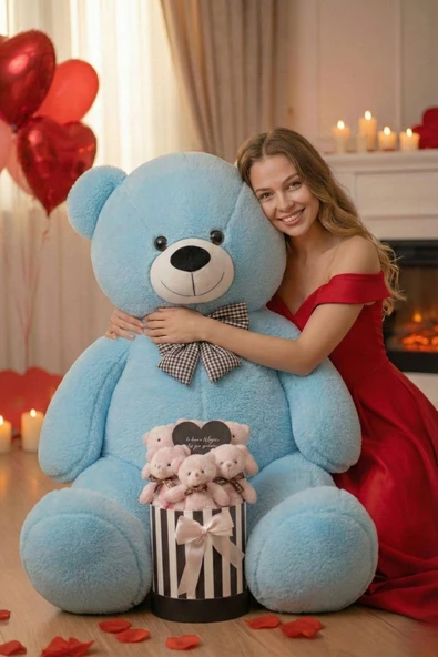 Sevgililer Günü’ne Özel: 90 CM Peluş Ayı & Aynalı Mesajlı Pembe Silindir Ayıcık Buketi | Romantik Sevgiliye Hediye Buket ürün görseli 1