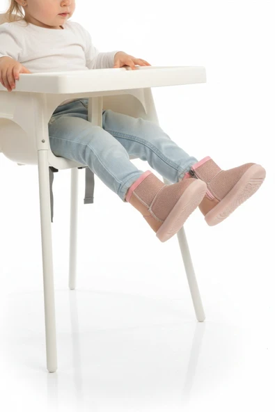 Pembe Simli İçi Kürklü Fermuarlı Kız Bebek Düz Bot ürün görseli 1