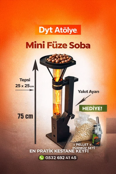 70 CM Mini Füze Pelet Keyif Sobası Yakıt Ve Zaman Ayarlı Tepsili, PÜRMÜZ PELET HEDİYELİ ürün görseli 1