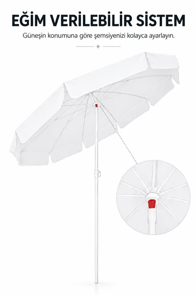 Beyaz Plaj Şemsiyesi 200 cm, 10 telli - Resim 2