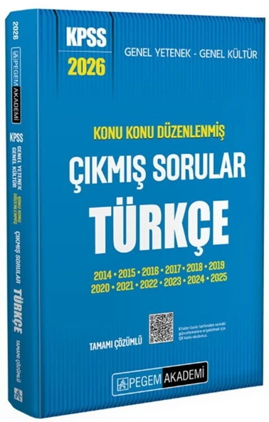 2026 KPSS GYGK Türkçe Konu Konu Düzenlenmiş Tamamı Çözümlü Çıkmış Sorular Pegem Akademi ürün görseli 1