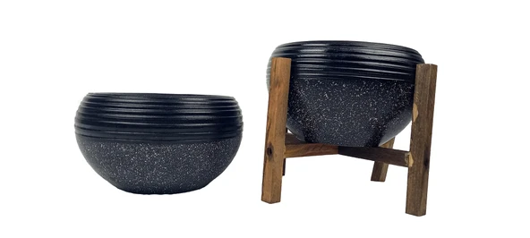 Bitki Tasarımı Siyah Granit Küp Aranjman Saksı Saksılık Salon Çiçeklik İkili Set (Ayaksız-4 Ayak) ürün görseli 1