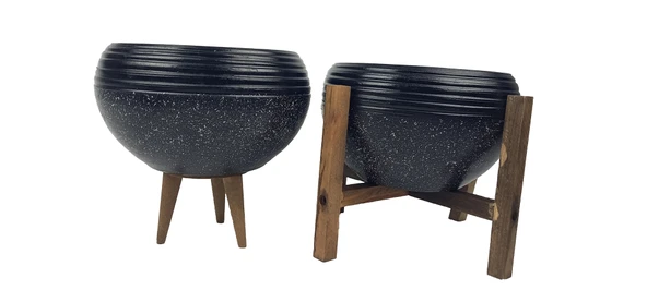 Bitki Tasarımı Siyah Granit Küp Aranjman Saksı Saksılık Salon Çiçeklik İkili Set (3 Ayak-4 Ayak) ürün görseli 1
