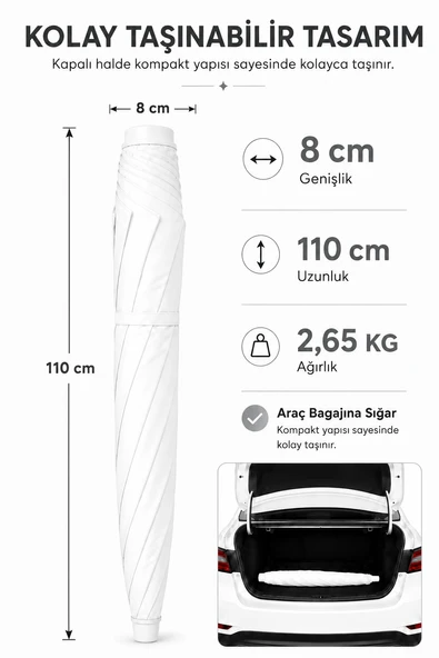 Beyaz Plaj Şemsiyesi 200 cm, 10 telli - Resim 3