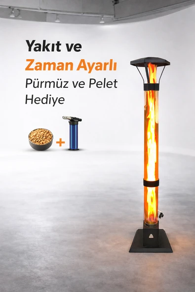Dumansız Füze Roket Pelet Sobası YAKIT AYARLI VE Tekerli  170 Cm, 6MM Izgaralı, PÜRMÜZ PELET DAHİL ürün görseli 1