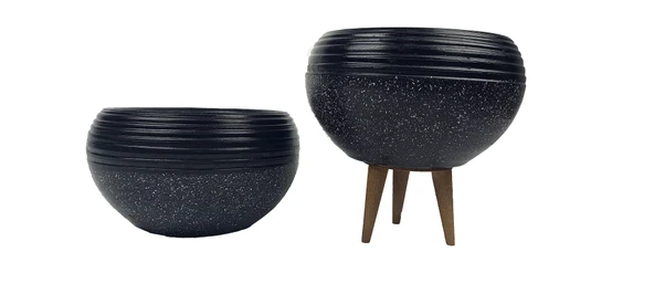 Bitki Tasarımı Siyah Granit Küp Aranjman Saksı Saksılık Salon Çiçeklik İkili Set (Ayaksız-3 Ayaklı) ürün görseli 1