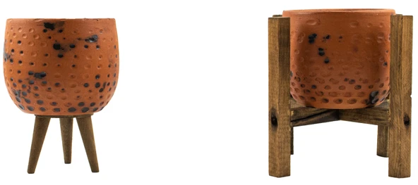 Bitki Tasarımı Siyah Nokta Desenli Terakota Toprak Saksı Saksılık Salon Çiçeklik İkili Set 3 Ayaklı, 4 Ayaklı 12 Cm ürün görseli 1