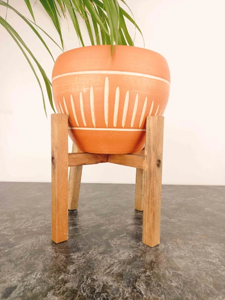 Bitki Tasarımı Dik Çizgi Desenli Terrakota Toprak Saksı Saksılık Salon Çiçeklik 4 Ayaklı - 15 Cm ürün görseli 1