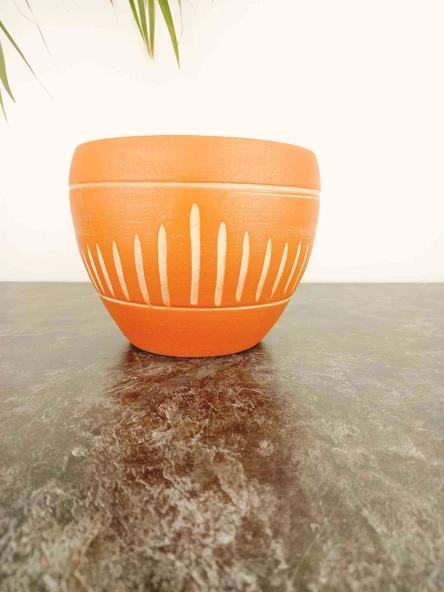 Bitki Tasarımı Dik Çizgi Desenli Terrakota Toprak Saksı Saksılık Salon Çiçeklik - 15 Cm ürün görseli 1