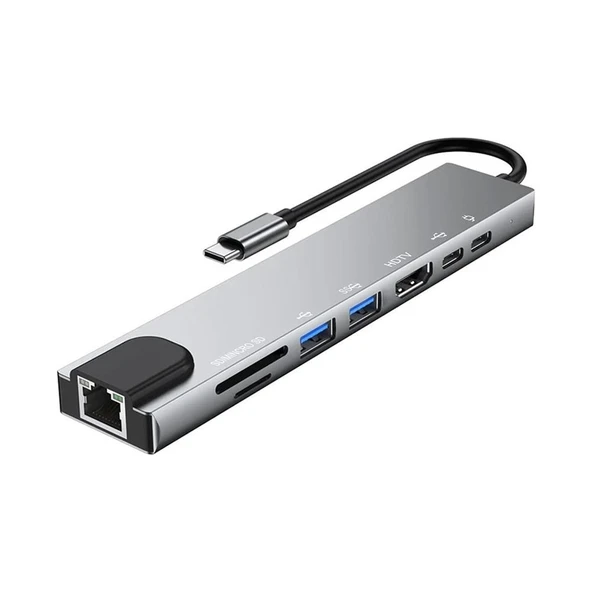TAPLIN 8 In 1 Type C To Hdtv Çok Portlu Hub 4K HDMI Pd RJ45 USB 3.0 Sd Tf Çevirici Adaptör ürün görseli 1