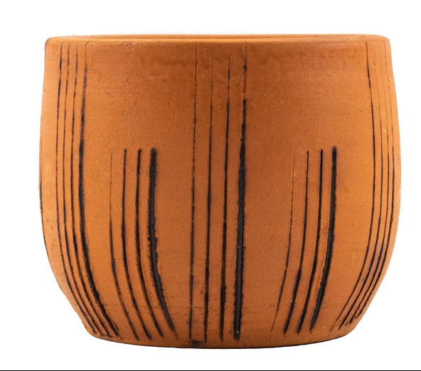 Bitki Tasarımı Siyah Çizgi Desenli Terakota Toprak Saksı Saksılık Salon Çiçeklik- 12 Cm ürün görseli 1