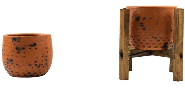 Bitki Tasarımı Ev Dekorasyon Siyah Nokta Desenli Terakota Toprak Saksı Saksılık Salon Çiçeklik İkili Set Ayaksız, 4 Ayaklı 12 Cm ürün görseli 1