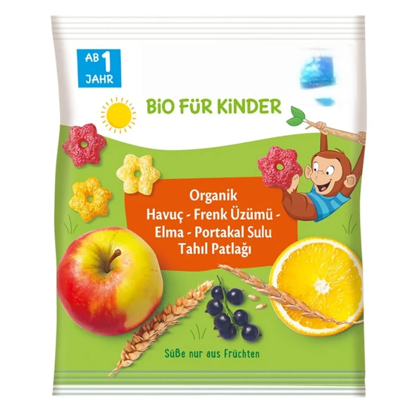 Organik Havuç Frenk Üzümü Elma Portakal Sulu Tahıl Patlağı 30 Gr ürün görseli 1