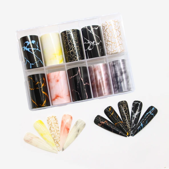 10lu Tırnak Süsleme Folyosu Granit Mermer Dizayn Nail Art Transfer Folyo ürün görseli 1