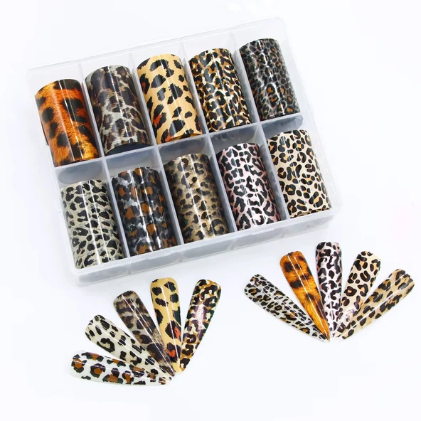 10lu Tırnak Süsleme Folyosu Leopar Dizayn Nail Art Transfer Folyo ürün görseli 1