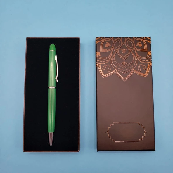 Mandala Desenli Kutulu Yeşil Touchpen Tükenmez Kalem ürün görseli 1