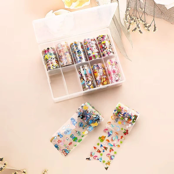 10lu Tırnak Süsleme Folyosu Çizgi Karakter Dizayn Nail Art Transfer Folyo ürün görseli 1