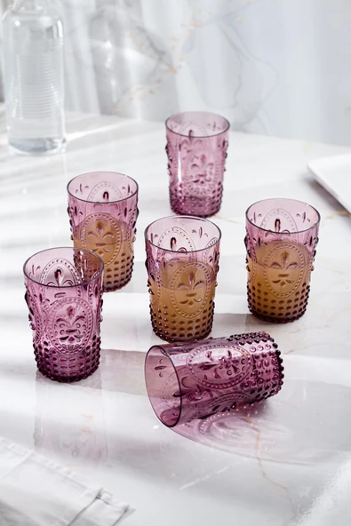 Akrilik Mürdüm 6'lı Kısa Bardak & Su Meşrubat Kahve Yanı Bardağı 400 ml ( Cam Değildir ) ürün görseli 1