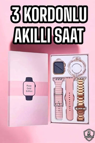 Akıllı Saat Amoled Ekran 3 Kordonlu Aksesuar Hediyeli Sesli Görüşme P122326S9321 ürün görseli 1