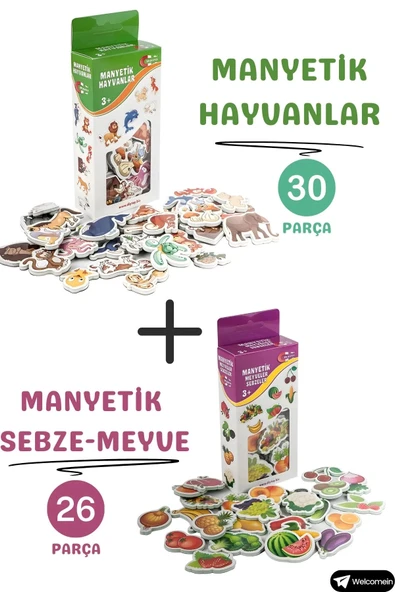 Oyuncak Manyetik Mıknatıslı 30 Parça Hayvanlar 26 Parça Sebze Meyveler Eğitici Set Magnet ürün görseli 1