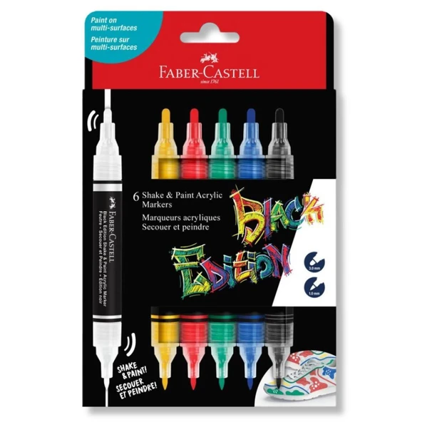 Faber-Castell Black Edition Shake and Paint Marker Kalem 6 Renk Set 5188285507000 ürün görseli 1
