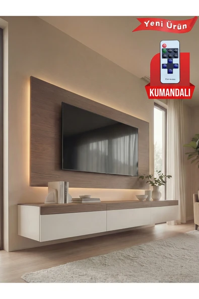 PURELINE LEDLİ DUVAR TV ÜNİTESİ 180 CM CEVİZ BEYAZ ürün görseli 1