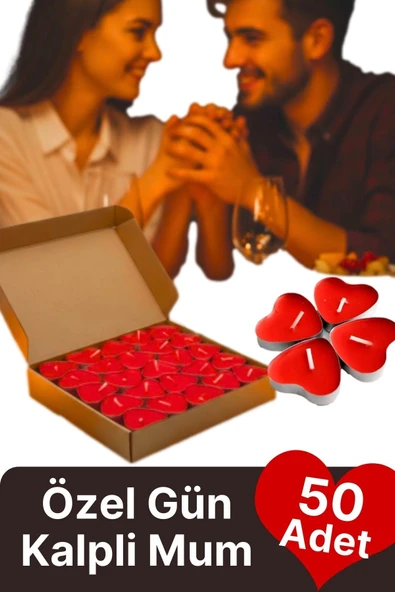 Özel Gün Sevgili Romantik 14 Şubat Dekoratif Süsleme Organizasyon Kırmızı Kalpli Tealight Mum 50Adet ürün görseli 1