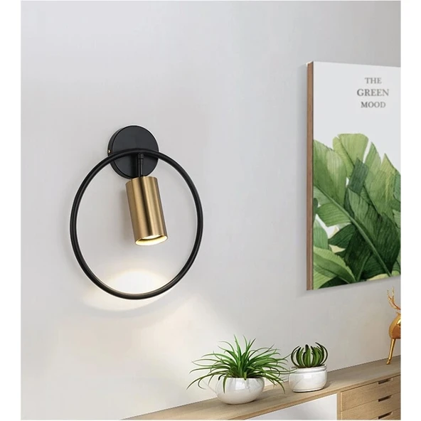 Geometrik Led Siyah Altın Aplik - Resim 2