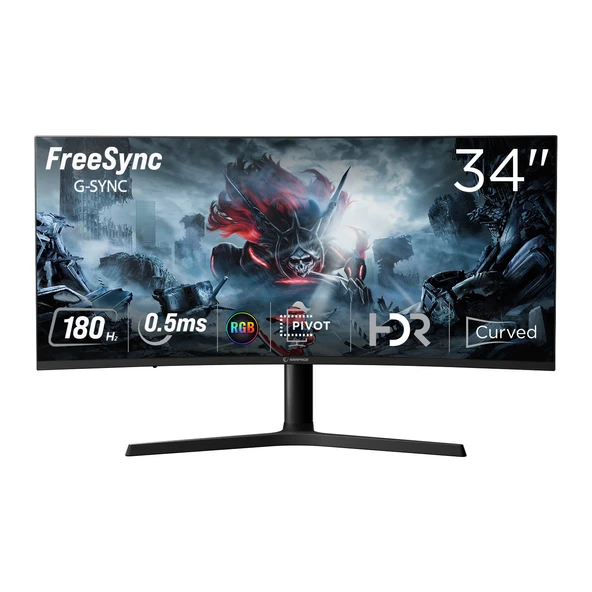 RAMPAGE Cyclops CY34R180 34" 180Hz 0.5ms Fast VA HDR Freesync Pivot RGB Curved Oyuncu Monitörü ürün görseli 1