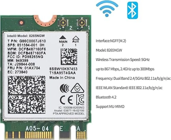 Intel 8265NGW Wi-Fi Modül  Kablosuz Ağ Adaptörü  PCIe  802.11ac Dual Band ürün görseli 1