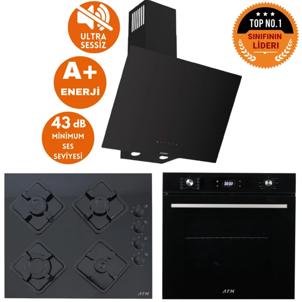 Ferre ve AFM Tech MARKALI KAO Sessiz Turbo Dijital  Siyah Ankastre Set (D077-SA +FM7700 +FM-BD2200) ürün görseli 1
