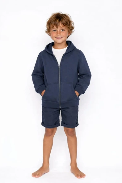 Çocuk Fermuarlı Kapüşonlu Sweatshirt / Lacivert ürün görseli 1