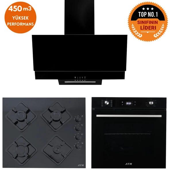 AFM Tech Chardak Turbo Dijital  Siyah Cam  Ankastre Set (FM3250 + FM7700 + FM-BD2200 ) ürün görseli 1