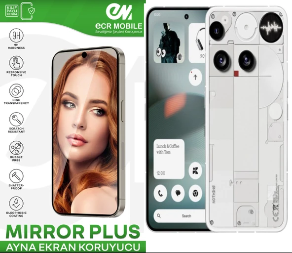 Nothing Phone 3 ile Uyumlu Ayna (Mirror) 9H Kırılmaz Nano Ekran Koruyucu | Ekran Kapalıyken Ayna ürün görseli 1