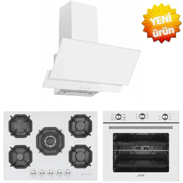 Eminçelik ve AFM Tech MARKALI/Eroa 6+1 Turbolu Beyaz Cam Ankastre Set (22 386 WOK +FM7601 +FM3301W) ürün görseli 1