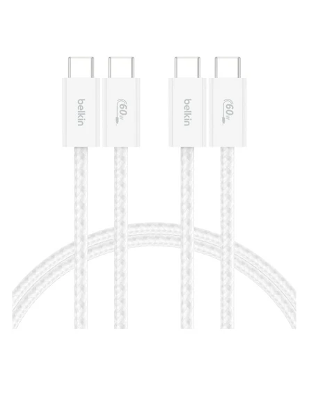 BELKİN 2 li 60W USB-C to USB-C Yumuşak Esnek ve Hızlı Şarj Kablosu Örgülü Beyaz 1.5metre ürün görseli 1
