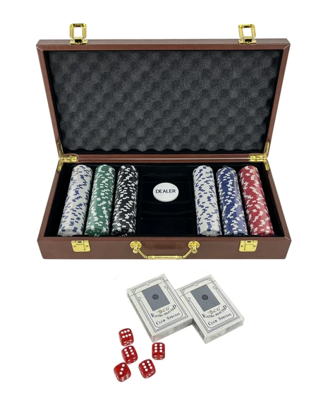 Deri Çantalı Poker Seti 300 Parça Chip ve 2 İskambil Kağıdı Destesi ürün görseli 1