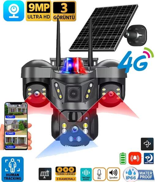 ONQAM  ON-SG4366  9MP Üç Kameralı UltraHD 4G Güneş Enerjili Akıllı Güvenlik Kamerası ürün görseli 1