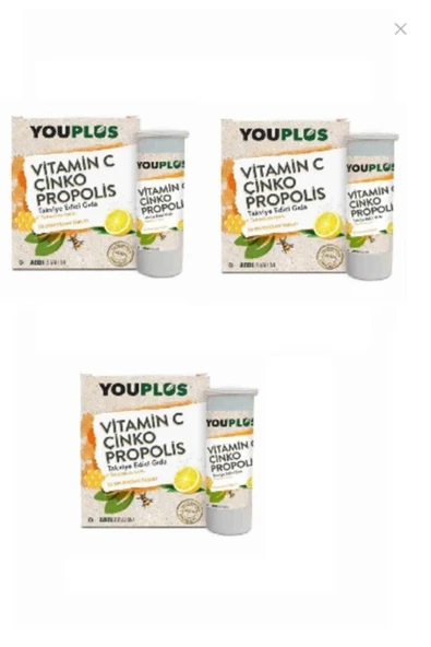 Youplus You Plus Vitamin C Çinko Propolis 20 Efervesan Tablet 3'lü Paket ürün görseli 1