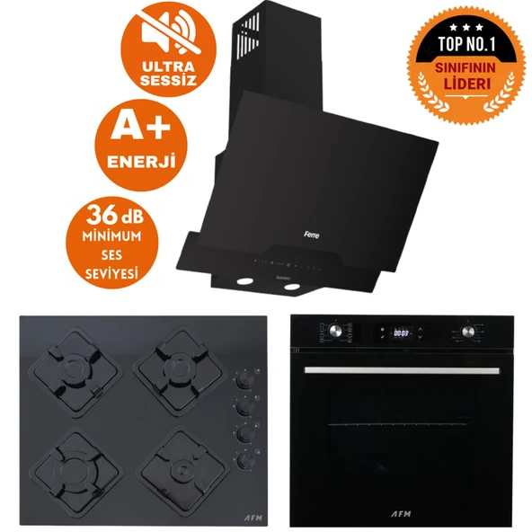 Ferre ve AFM Tech MARKALI LIA Sessiz Turbo Dijital  Siyah Ankastre Set (D063-SA +FM7700 +FM-BD2200) ürün görseli 1